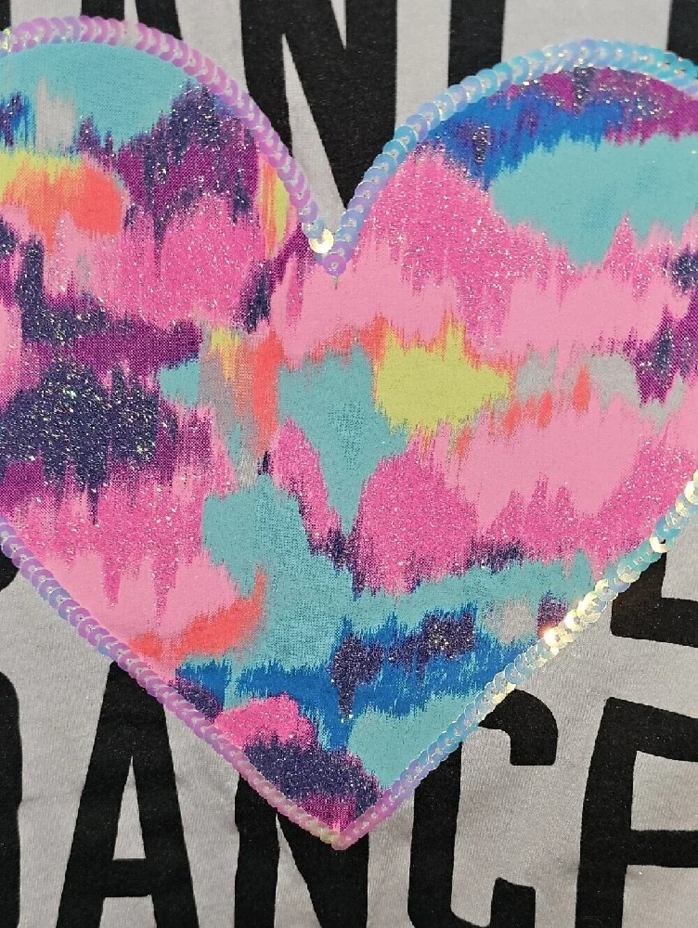 Justice White Dance Tee with Rainbow Sequin Heart Criss Cross Back Size 10